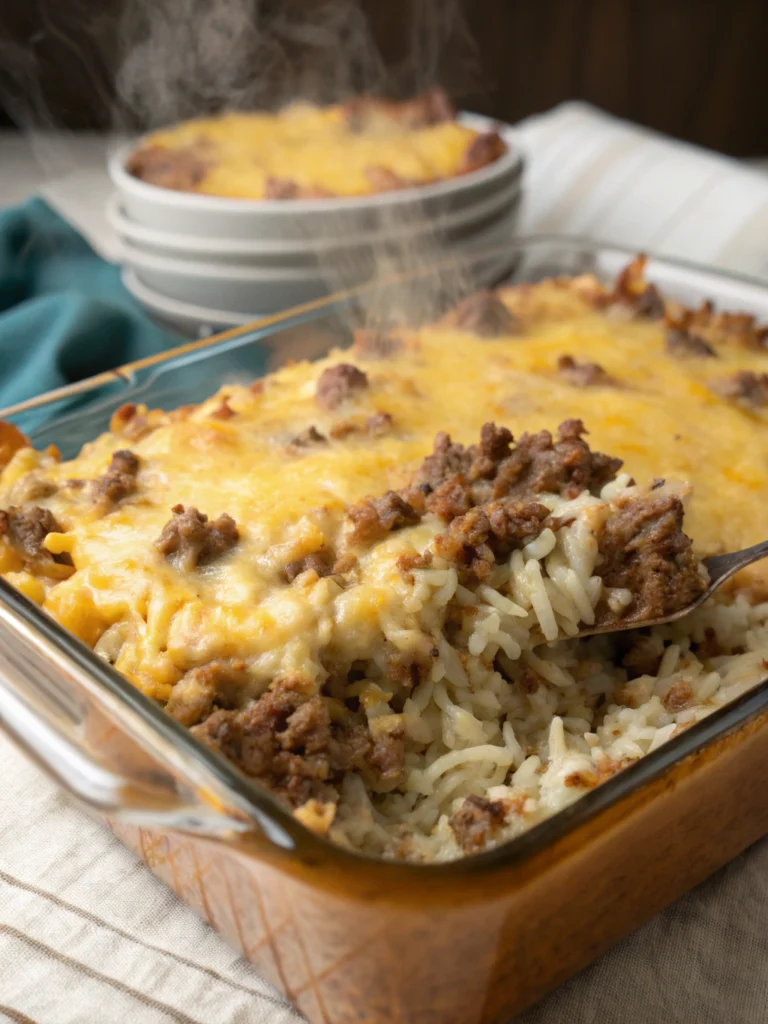 1 Cheesy Ground Beef and Rice Casserole