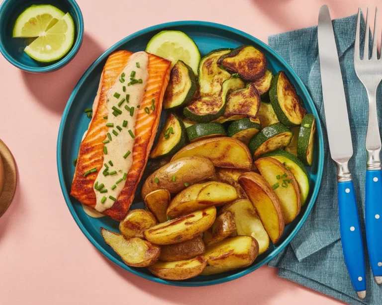 Delicious Hello Fresh salmon recipe featuring creamy chive sauce and fresh ingredients.