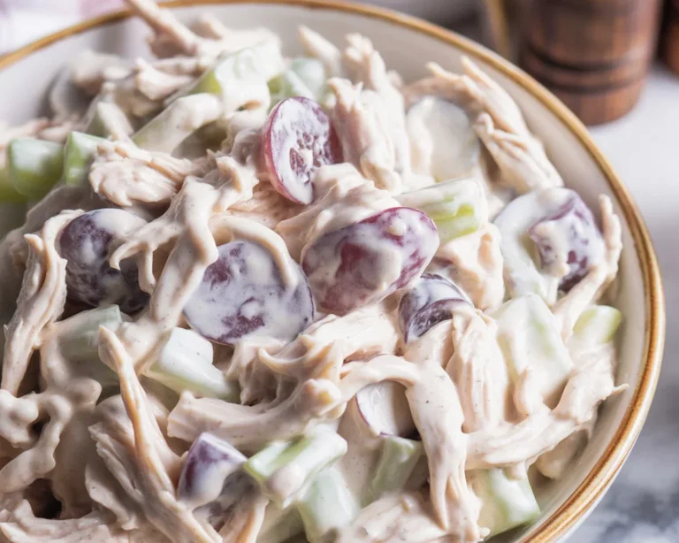 Bowl of easy chicken salad with diced chicken, celery, and mayonnaise.