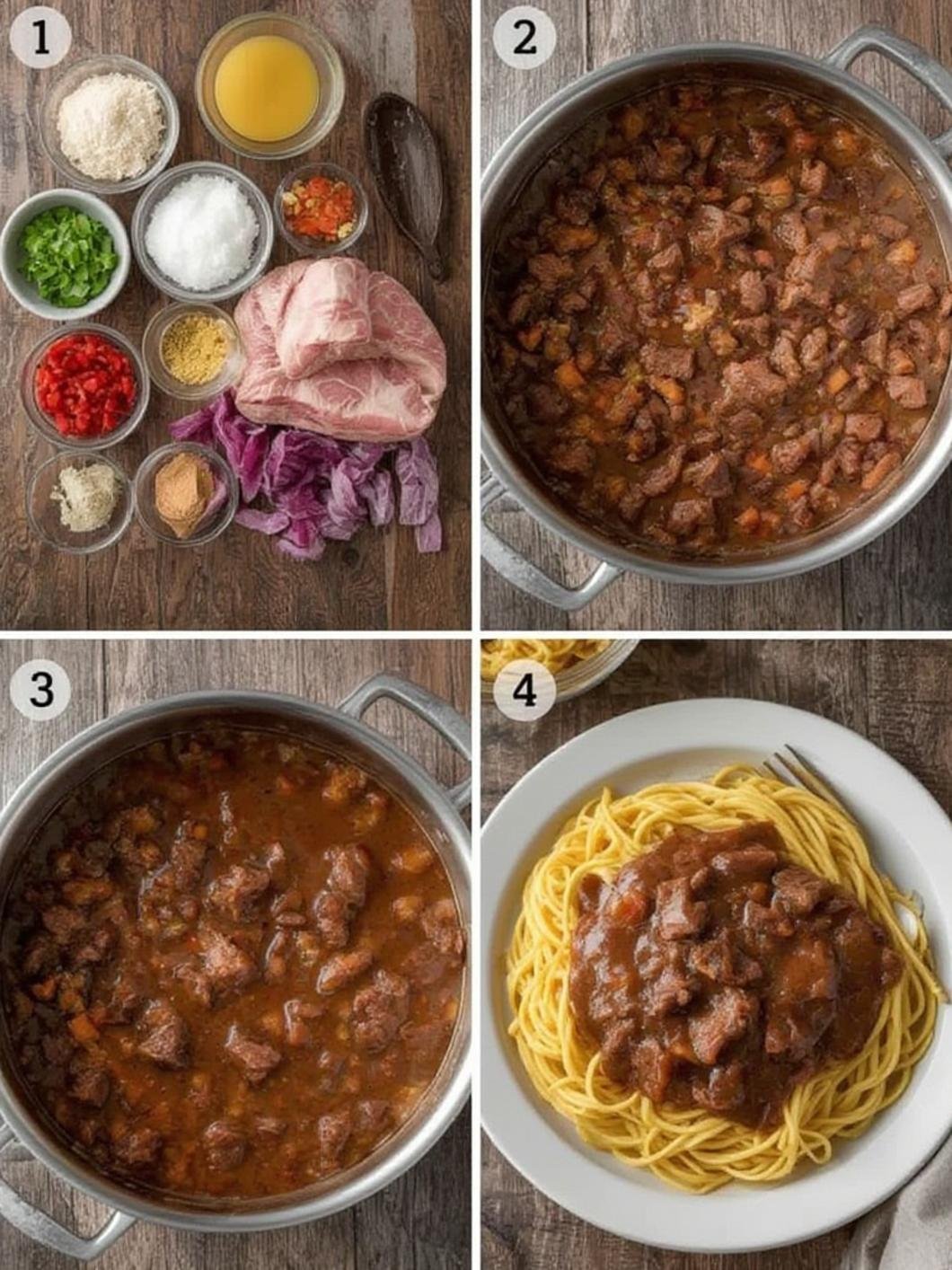 Step-by-step 4-grid of beef gravy recipe
